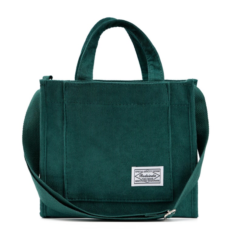 REDSINDA Aesthetic Corduroy Tote Bag Small Vintage Women Crossbody Bag Square Handbag Everyday Bag Mini Travel Shoulder Bag (Green) - Image 1