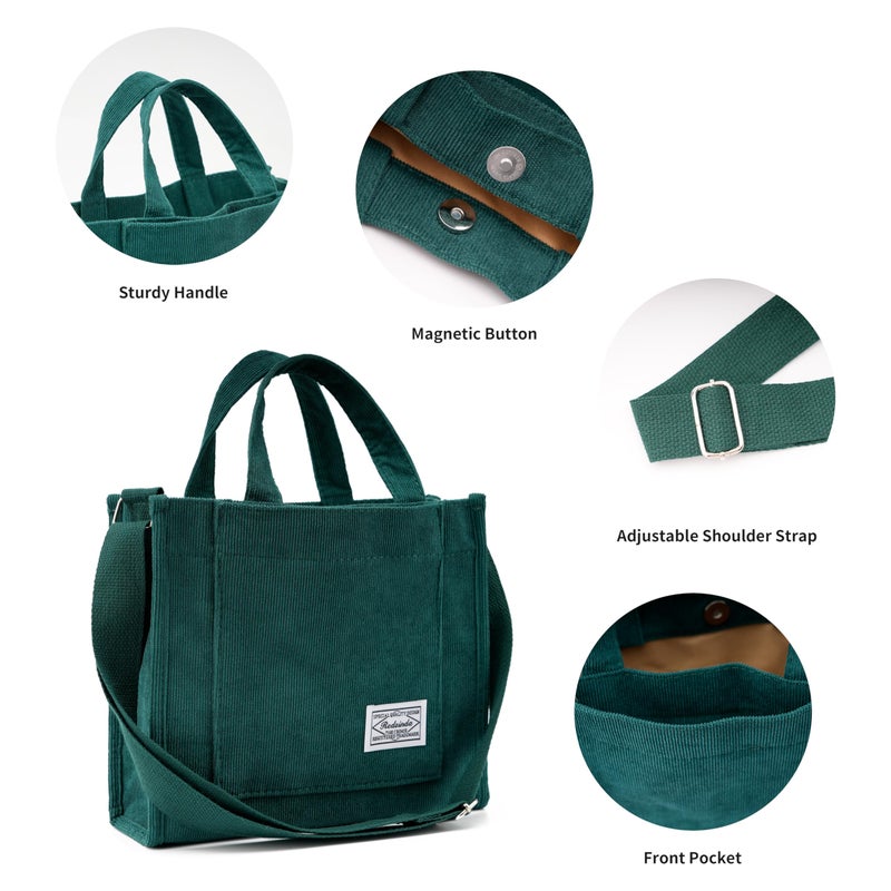 REDSINDA Aesthetic Corduroy Tote Bag Small Vintage Women Crossbody Bag Square Handbag Everyday Bag Mini Travel Shoulder Bag (Green) - Image 4