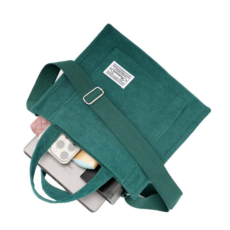 REDSINDA Aesthetic Corduroy Tote Bag Small Vintage Women Crossbody Bag Square Handbag Everyday Bag Mini Travel Shoulder Bag (Green) - Image 2