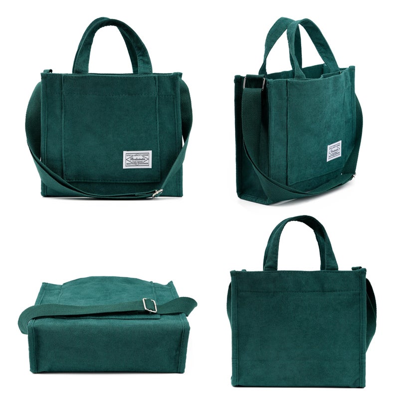 REDSINDA Aesthetic Corduroy Tote Bag Small Vintage Women Crossbody Bag Square Handbag Everyday Bag Mini Travel Shoulder Bag (Green) - Image 5