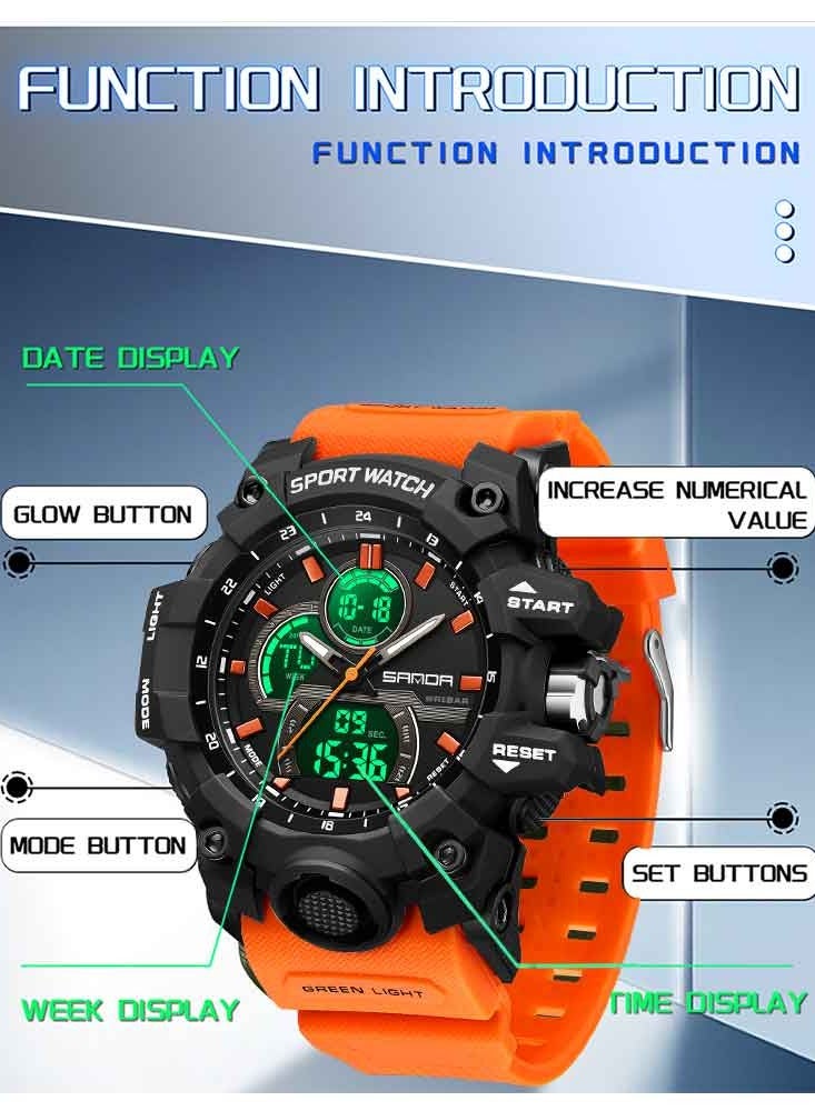 Sanda Fashionable Cool Night Light Dual Screen Multi functional Outdoor Sports Waterproof Men's Electronic Watch - Image 4