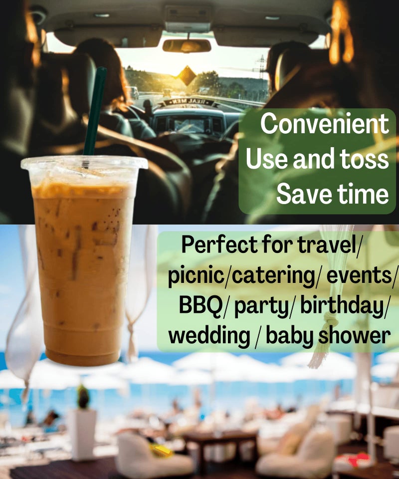 Cappatua 20 oz Clear Plastic Cups with Lids and STRAWS  Disposable Drinking Cups for Cold Drinks  Iced Coffee  Milkshakes  Smoothies  25 Sets - Image 4