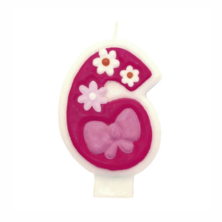 Pink Flower Number 6 Candle