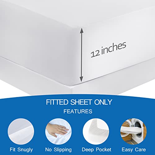 Coldwind Twin Fitted Sheet Only, Twin Size Sheets for Kids Up to 12 Inches Deep Procket, Single Bed Mattress Sheets Stretchable Breathable Cover for Air Mattress, White - Image 3