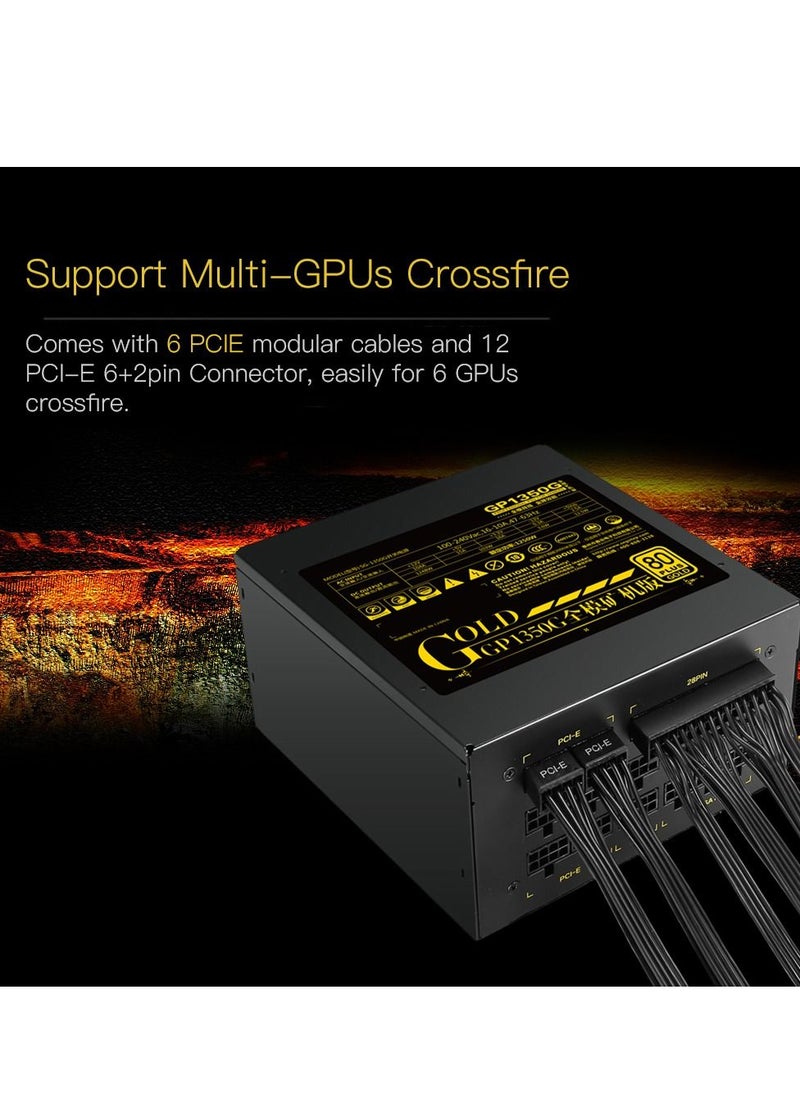 Segotep - Segotep 1250W GP1350G Full Modular ATX PC Computer Mining Power Supply Gaming PSU For AMD Crossfire Active PFC 93.8% Efficiency 80Plus Gold - Image 1