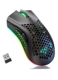 BENGOO BENGOO KM-1 Rechargeable Wireless Mouse Gaming , RGB Lighting , Optical 3,200 DPI , Lightweight Honeycomb Shell, 6 Buttons, USB Receiver for PC Mac | Black  - Image 1