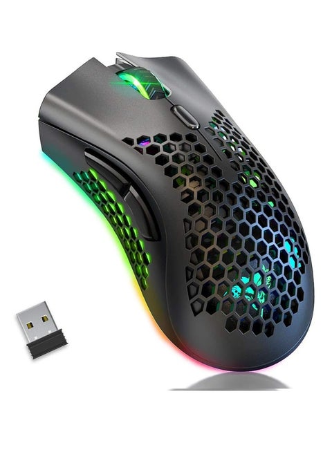 BENGOO KM-1 Rechargeable Wireless Mouse Gaming , RGB Lighting , Optical 3,200 DPI , Lightweight Honeycomb Shell, 6 Buttons, USB Receiver for PC Mac | Black