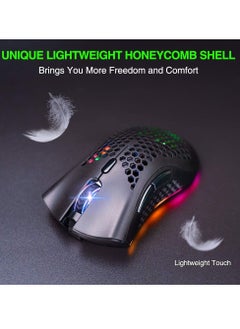 BENGOO BENGOO KM-1 Rechargeable Wireless Mouse Gaming , RGB Lighting , Optical 3,200 DPI , Lightweight Honeycomb Shell, 6 Buttons, USB Receiver for PC Mac | Black  - Image 2