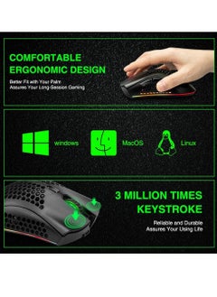 BENGOO KM-1 Rechargeable Wireless Mouse Gaming , RGB Lighting , Optical 3,200 DPI , Lightweight Honeycomb Shell, 6 Buttons, USB Receiver for PC Mac | Black - pzsku/Z3A9772FB5128C3A12603Z/45/_/1726091019/8119b9ba-8690-4fc0-bd7b-29cdb75f23c8