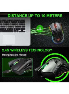 BENGOO KM-1 Rechargeable Wireless Mouse Gaming , RGB Lighting , Optical 3,200 DPI , Lightweight Honeycomb Shell, 6 Buttons, USB Receiver for PC Mac | Black - pzsku/Z3A9772FB5128C3A12603Z/45/_/1726091039/99c1cc6e-ed57-4631-b97e-8f777554afe5