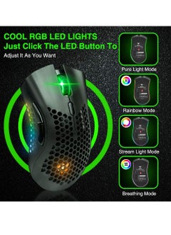 BENGOO BENGOO KM-1 Rechargeable Wireless Mouse Gaming , RGB Lighting , Optical 3,200 DPI , Lightweight Honeycomb Shell, 6 Buttons, USB Receiver for PC Mac | Black  - Image 4