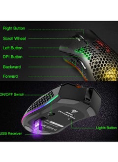 BENGOO BENGOO KM-1 Rechargeable Wireless Mouse Gaming , RGB Lighting , Optical 3,200 DPI , Lightweight Honeycomb Shell, 6 Buttons, USB Receiver for PC Mac | Black  - Image 5