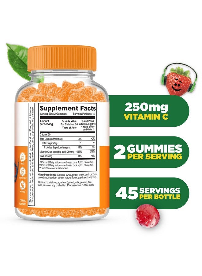 Lifeable Kids Vitamin C Gummies | 250mg | Great Tasting VIT C | Vegan GMO-Free Vitamin C Chewable | for Immune Support | 90 Gummies - Image 2