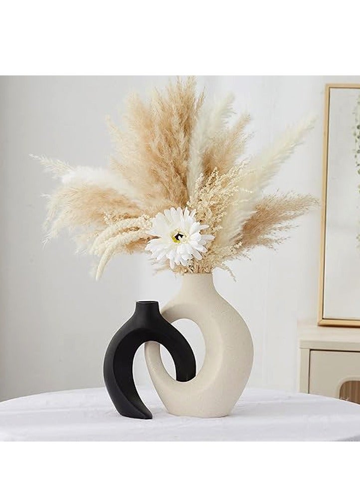 كلور زون بوتري مزهرية من الفخار لديكور حفلات الزفاف: مجموعة من 2 مزهرية زهور سوداء وبيضاء مجوفة للزهور، ديكور - Image 1