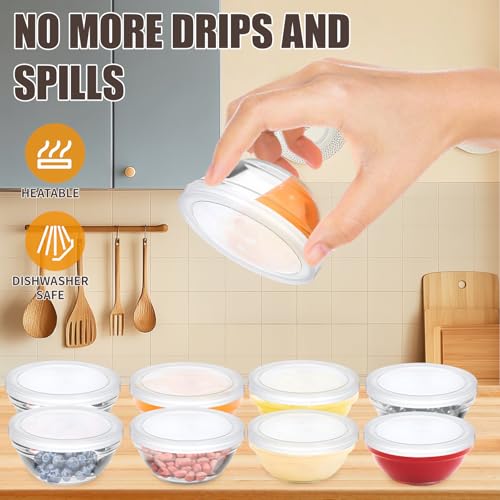 FUYITE 6 Pack Mini 3 Inch Small Glass Bowls with 6 Pack Lids, 2.5 oz Clear Glass Pinch Bowls, Condiment Containers, for Dips, Nuts, Candy, Snacks, Meal Prep Bowls - Image 4