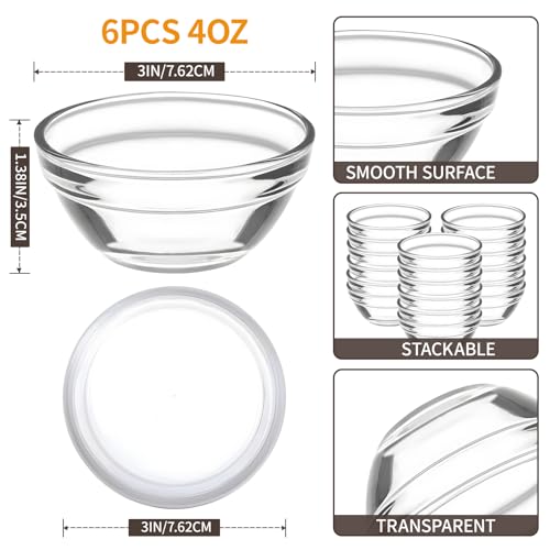 FUYITE 6 Pack Mini 3 Inch Small Glass Bowls with 6 Pack Lids, 2.5 oz Clear Glass Pinch Bowls, Condiment Containers, for Dips, Nuts, Candy, Snacks, Meal Prep Bowls - Image 2