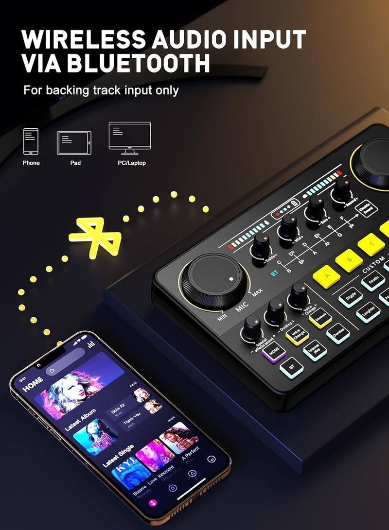 Professional Audio Mixer, SINWE Live Sound Card and Audio Interface with DJ Mixer Effects and Voice Changer,Podcast Production Studio Equipment, Prefect for Streaming/Podcasting/Gaming  - Image 4