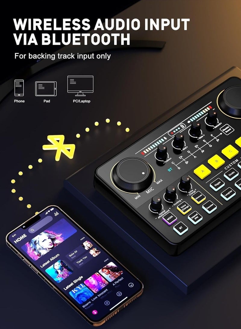 خلاط صوت احترافي، بطاقة صوت حية من SINWE وواجهة صوتية مع تأثيرات خلاط دي جي ومغير صوت، معدات استوديو إنتاج بودكاست، مثالية للبث المباشر/البودكاست/الألعاب - Image 3