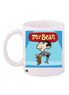 RYN Mr Bean Cartoon Printed Ceramic Coffee Mug White/Blue/Brown 11ounce 
