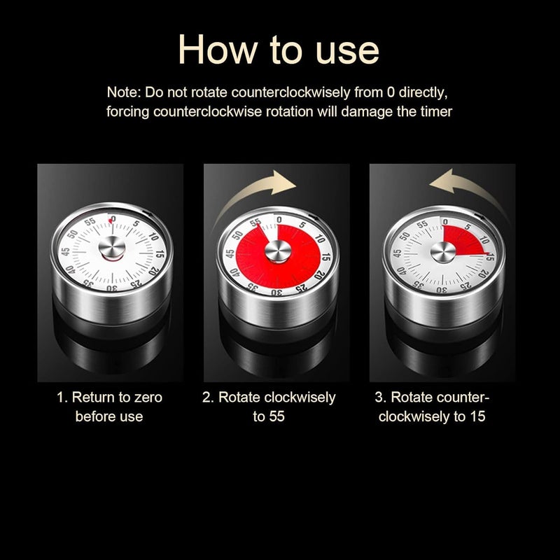 CLOUDTAB 60Minute Stainless Steel Magnetic Mechanical Timer 360 Rotary Countdown Timer for Kitchen Office Classroom Fitness Baking Studying with Alarm Multicolor - Image 3