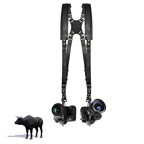 Kasla Camera Strap, Camera Straps for Photographers, Leather Dual Camera Strap for Two DSLR/SLR Cameras (Black) - Image 1
