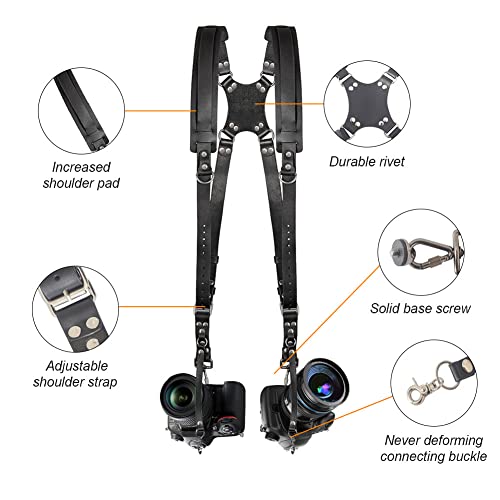 Kasla Camera Strap, Camera Straps for Photographers, Leather Dual Camera Strap for Two DSLR/SLR Cameras (Black) - Image 2