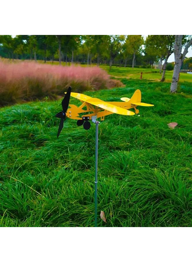 Yellow Airplane Shaped Metal Wind Directional Stake Outdoor Yard Garden Decoration - Image 3