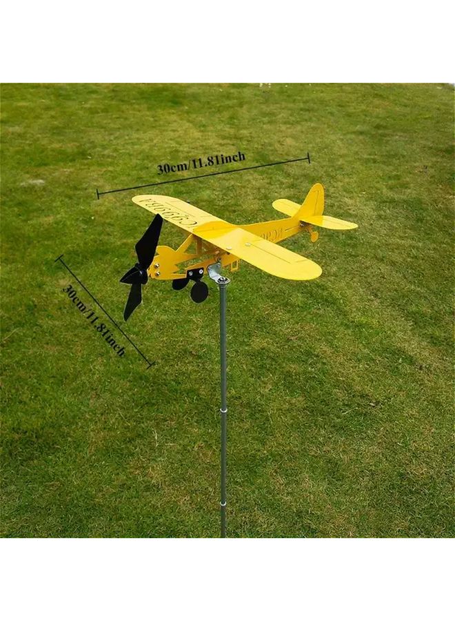 Yellow Airplane Shaped Metal Wind Directional Stake Outdoor Yard Garden Decoration - Image 4