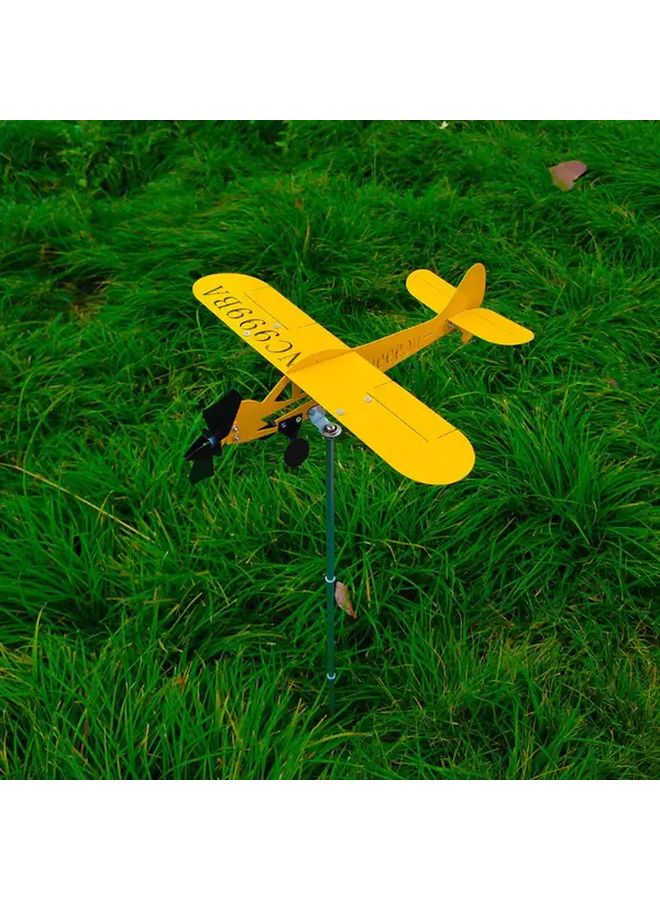Yellow Airplane Shaped Metal Wind Directional Stake Outdoor Yard Garden Decoration - Image 5