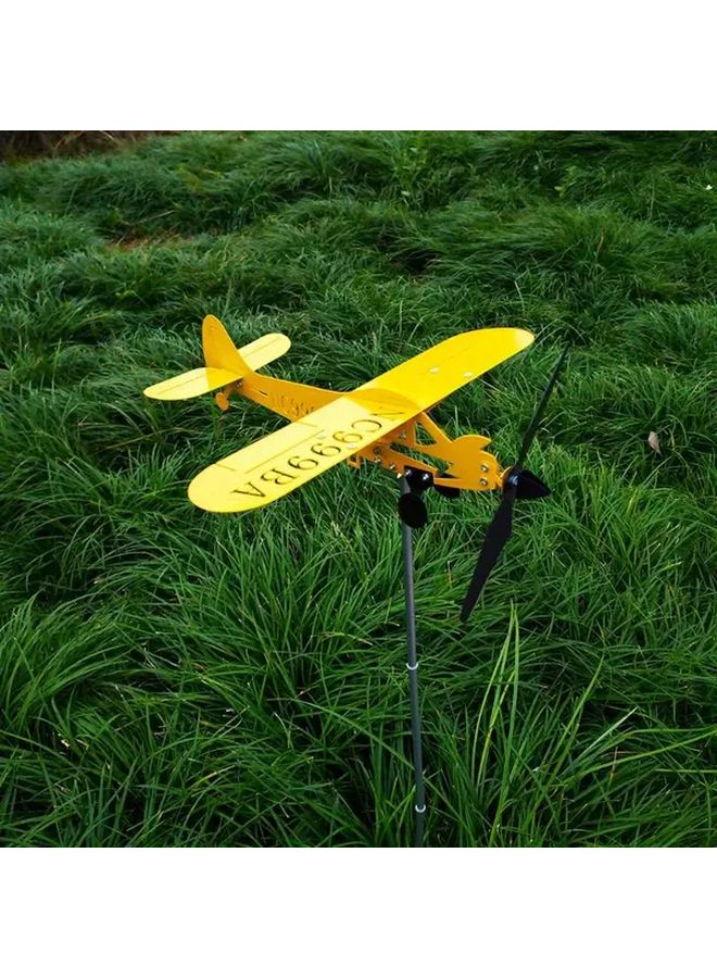 Yellow Airplane Shaped Metal Wind Directional Stake Outdoor Yard Garden Decoration - Image 2