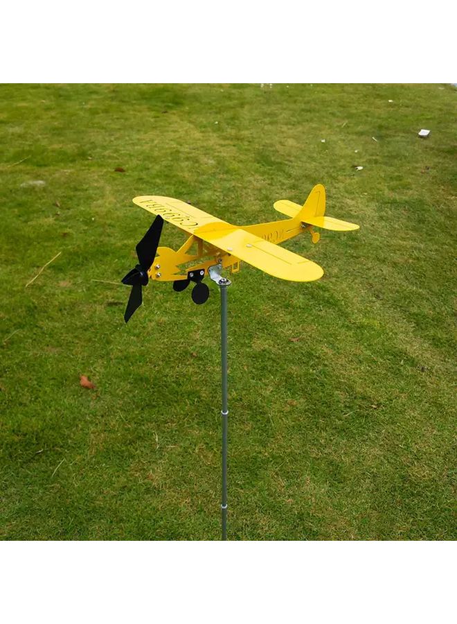 Yellow Airplane Shaped Metal Wind Directional Stake Outdoor Yard Garden Decoration - Image 1