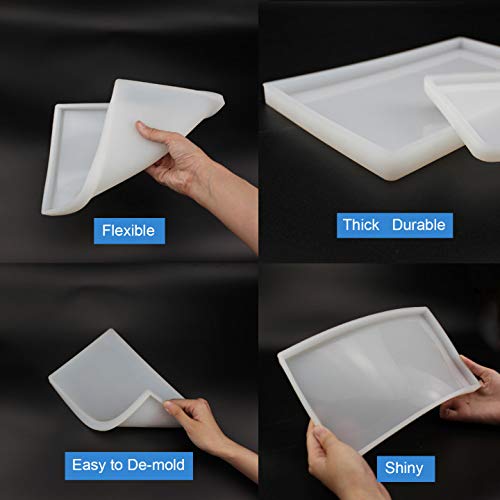 RESINWORLD Resin Tray Mold, 1Pc Thick Rectangle Tray Mold with 4 Pack Square Coaster Molds, Shiny Flat Edge Coaster Tray Silicone Mold for Resin Casting - Image 3