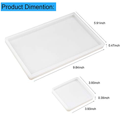 RESINWORLD Resin Tray Mold, 1Pc Thick Rectangle Tray Mold with 4 Pack Square Coaster Molds, Shiny Flat Edge Coaster Tray Silicone Mold for Resin Casting - Image 2