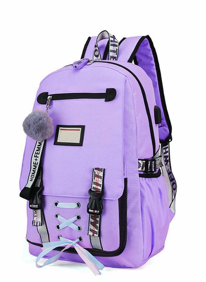 Girls Backpack Teen Rucksack Large Capacity Female College Student Locked Schoolbag Anti-Theft Backpack with USB Charging Port (Purple)  - Image 2