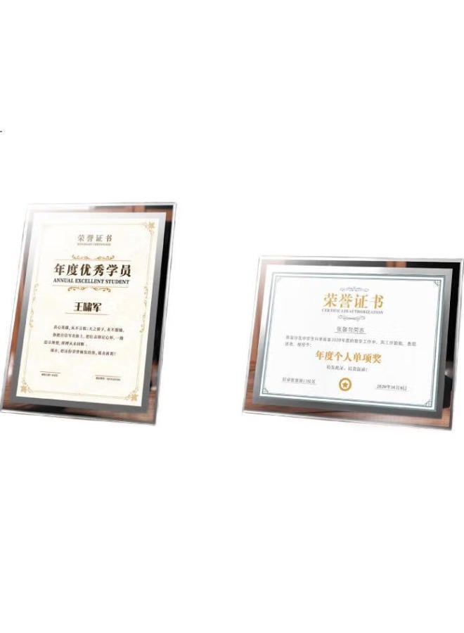Dsb (Dishibi) A4 Crystal Certificate Frame, Award Display Frame, Photo Frame, Glass Photo Frame, Honor Certificate Display Frame, Business License Original Frame, Silver Floral Style, 4S12 - Image 3