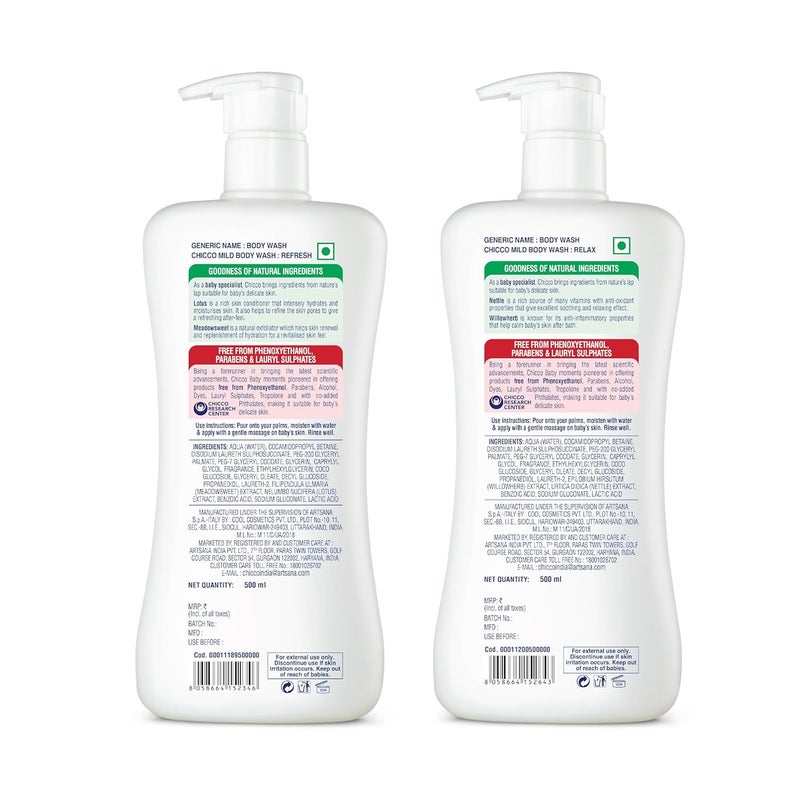 Chicco Mild Body Wash Set - Refresh & Relax (2 x 500ml Bottles) - Image 2