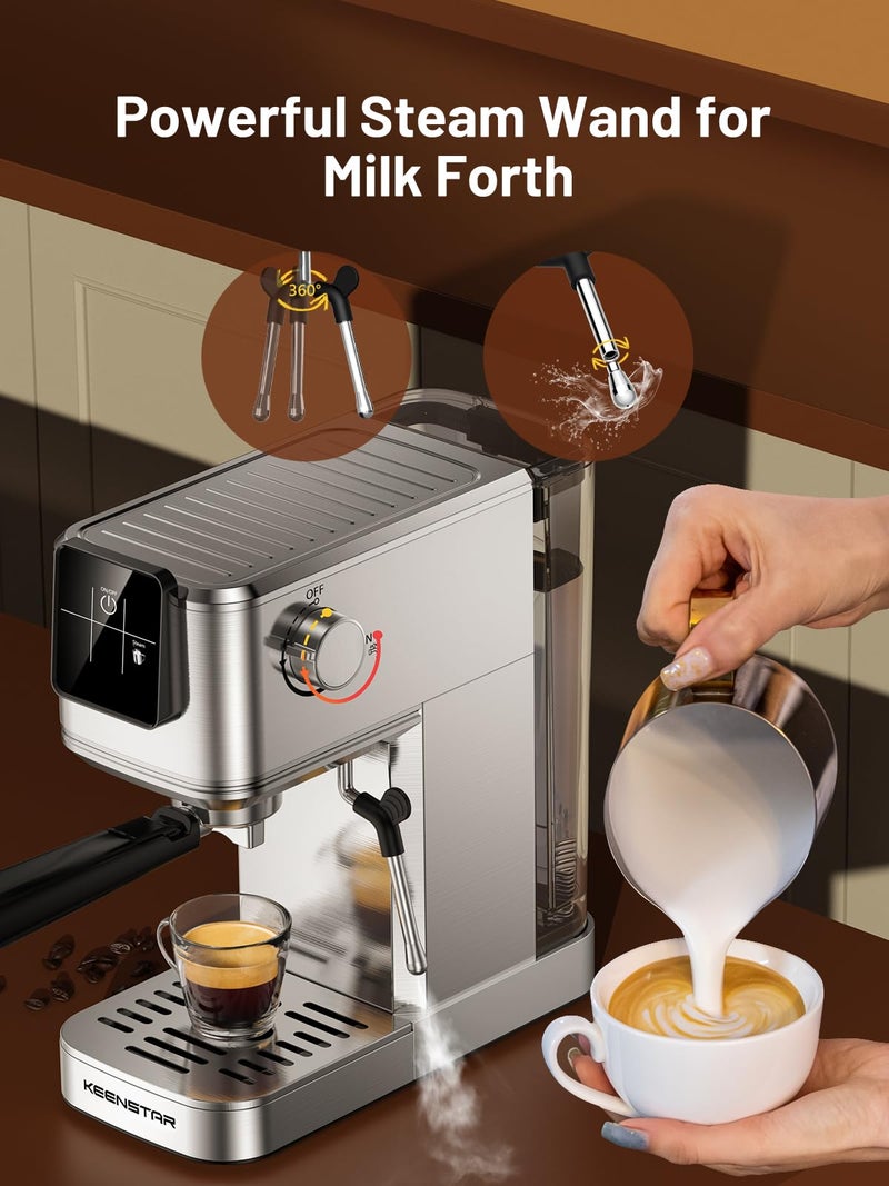 KEENSTAR 20Bar Espresso Machine with Rapid Cold Brew, Hot & Iced Coffee Makers, Stainless Steel Espresso Maker with Milk Frother Steam Wand, Touch Screen with Water Tank for Latte, Cappuccino, Gift - Image 5