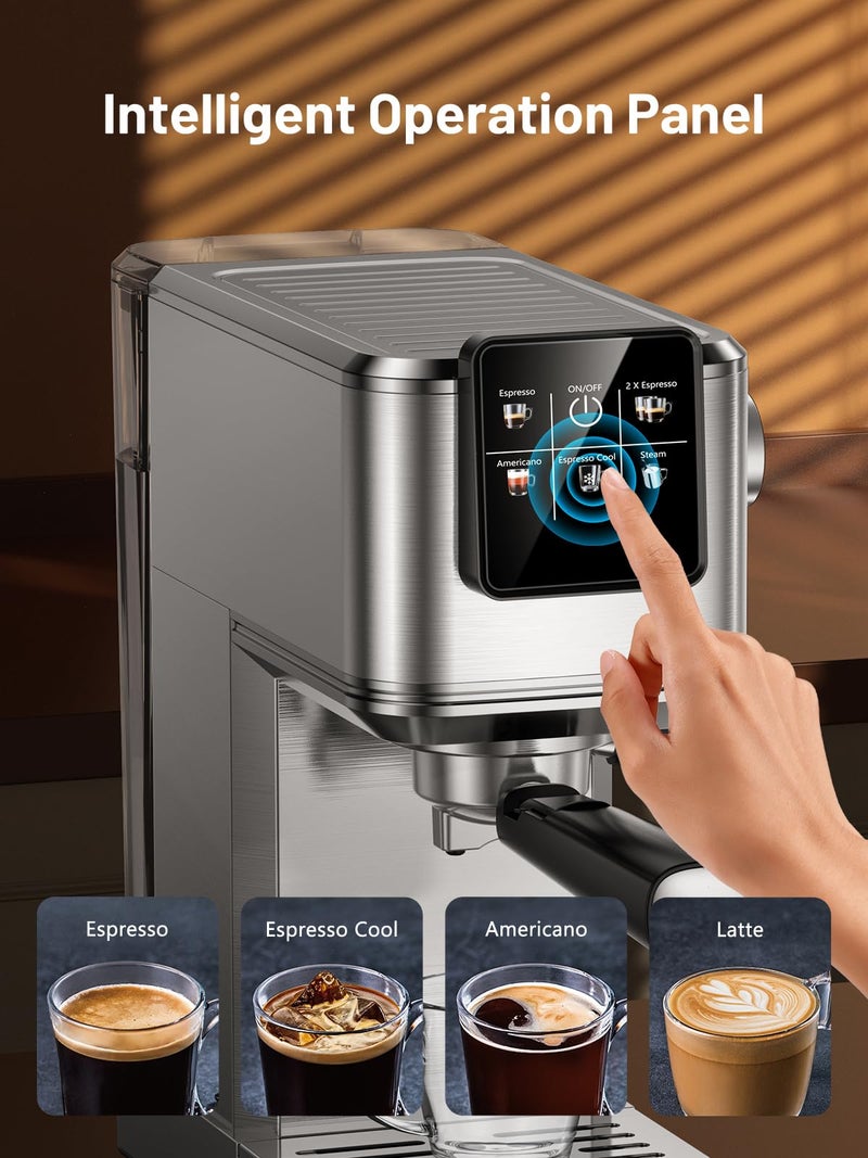 KEENSTAR 20Bar Espresso Machine with Rapid Cold Brew, Hot & Iced Coffee Makers, Stainless Steel Espresso Maker with Milk Frother Steam Wand, Touch Screen with Water Tank for Latte, Cappuccino, Gift - Image 3