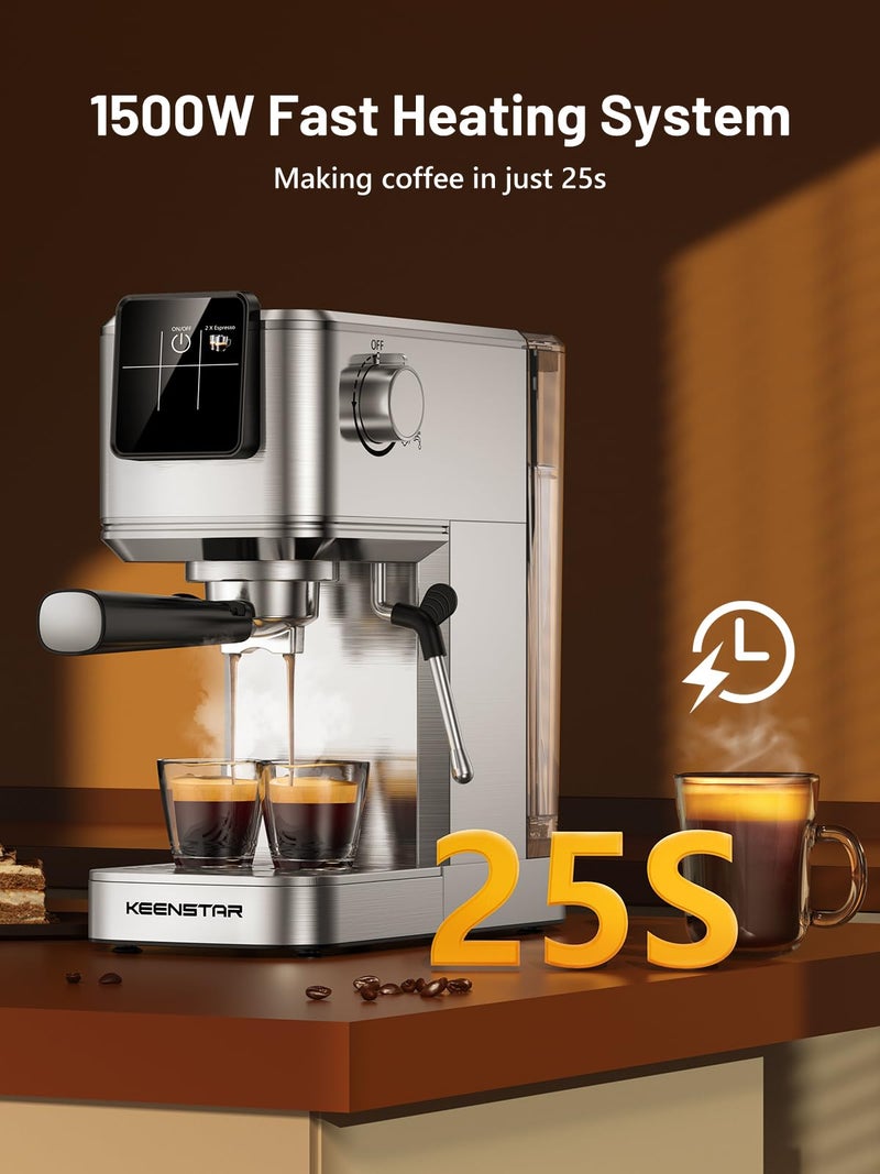 KEENSTAR 20Bar Espresso Machine with Rapid Cold Brew, Hot & Iced Coffee Makers, Stainless Steel Espresso Maker with Milk Frother Steam Wand, Touch Screen with Water Tank for Latte, Cappuccino, Gift - Image 2