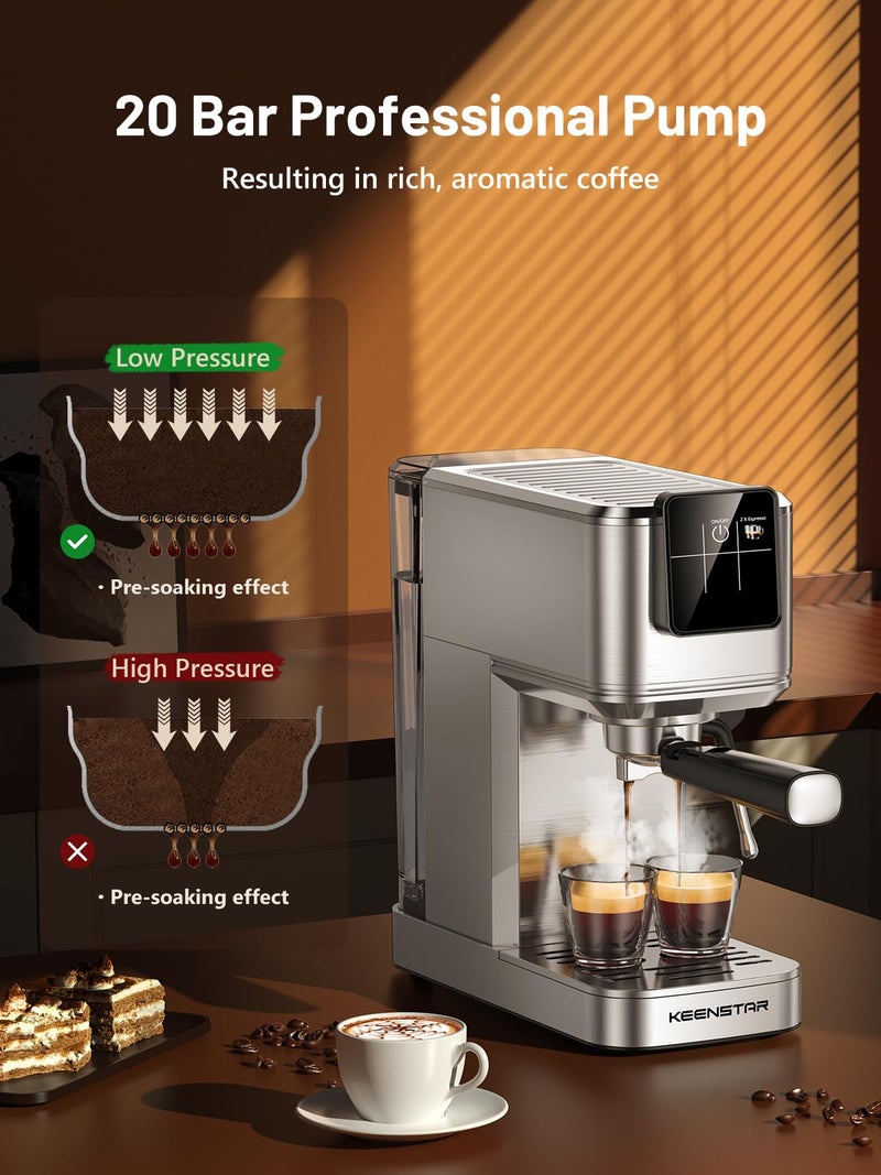 KEENSTAR 20Bar Espresso Machine with Rapid Cold Brew, Hot & Iced Coffee Makers, Stainless Steel Espresso Maker with Milk Frother Steam Wand, Touch Screen with Water Tank for Latte, Cappuccino, Gift - Image 4
