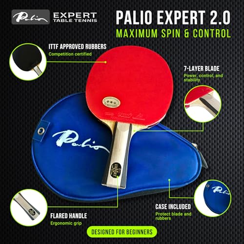 Expert Table Tennis Palio Master 2.0 Table Tennis Racket & Case | ITTF-Approved Intermediate Ping Pong Paddle | Allround Spin, Speed and Control - Image 2