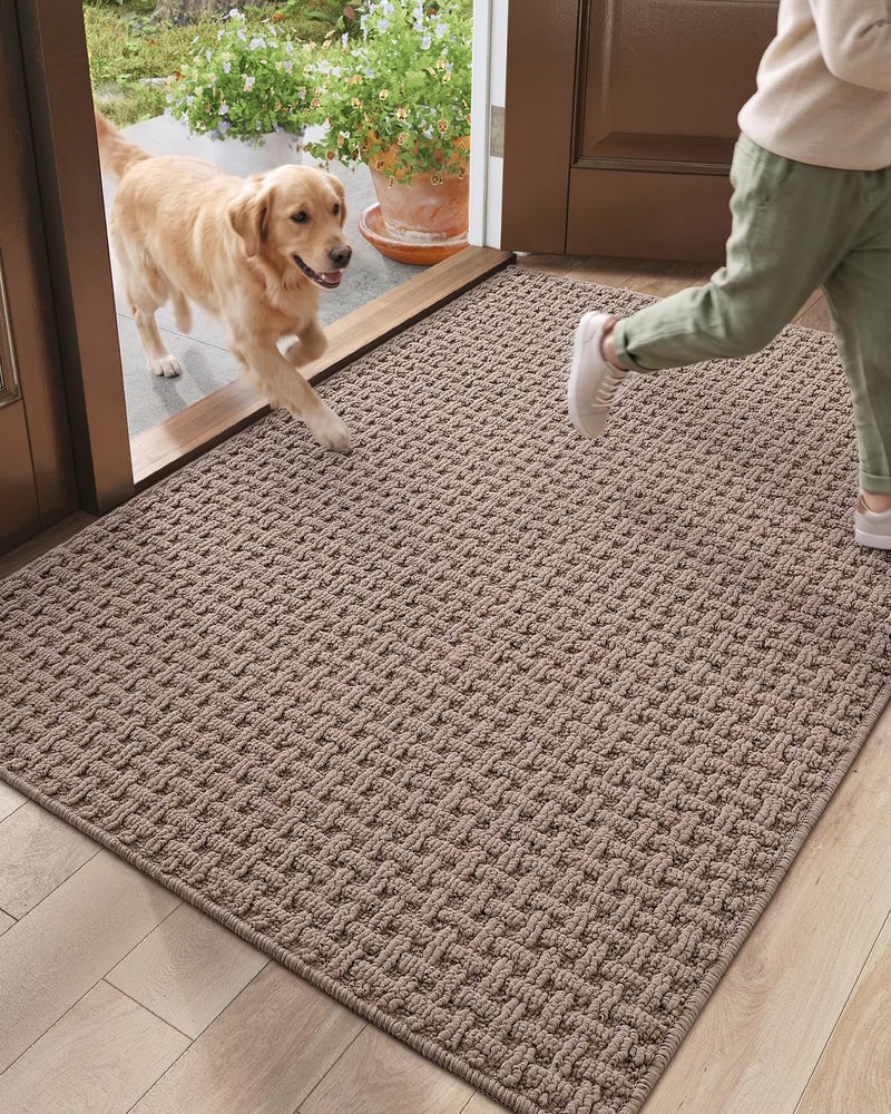 DEXI Front Entryway Door Mat Non Slip 32x48, Washable Entry Way Mats Inside Entrance Low Profile, Welcome Doormat Dirt Trapper for House Floor Home Porter Hall Backdoor Area, Light Taupe - Image 1
