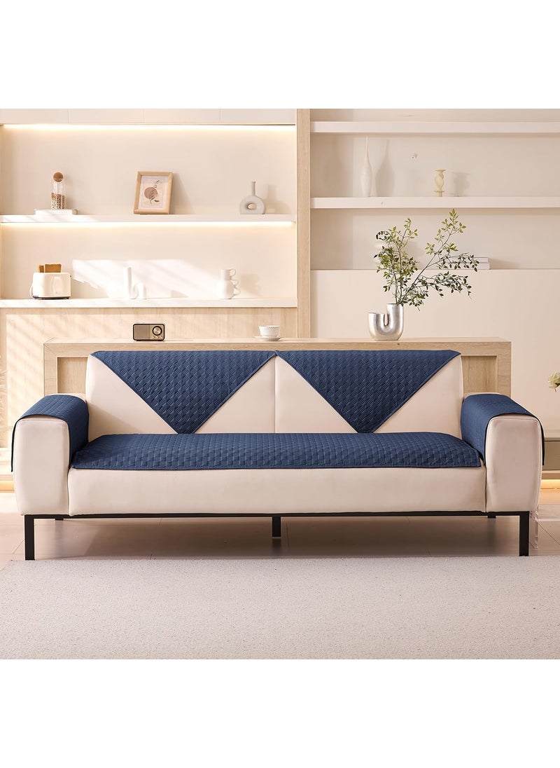 HOUSE OF QUIRK - House of Quirk Luxury Waterproof Sofa Cover 1/2/3/4 Seater Anti-Slip Plaid Sofa Cover Washable Sofa Slipcover Furniture Protector from Pets Replacement Protector (2 pc Armrest Navy, 50x70cm) - Image 1