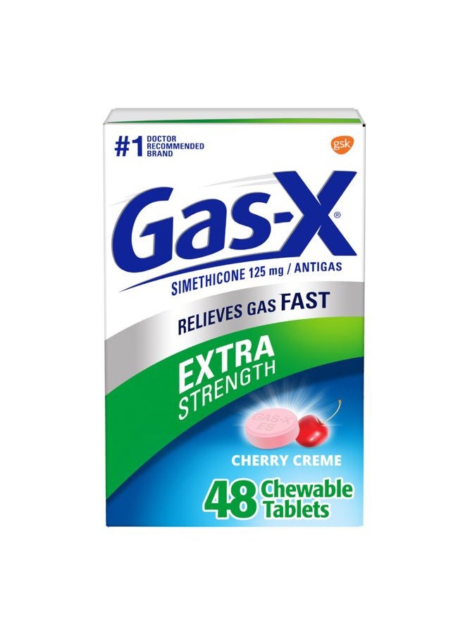 Gas-X Extra Strength Chewable Gas Relief Tablets with Simethicone 125 mg, Cherry - 48 Count - Image 1