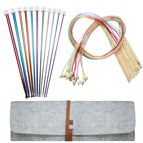 plzzree Tunisian Crochet Hooks Set with Case: 24pcs Tunisian Crochet Bamboo Hooks Set with Cable Afghan Aluminum Hooks Metal Crochet Yarn Extra Long Needles Knitting Tools Supplies - Image 1