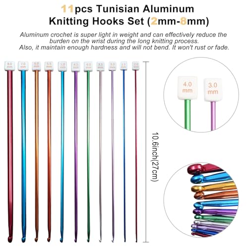 plzzree Tunisian Crochet Hooks Set with Case: 24pcs Tunisian Crochet Bamboo Hooks Set with Cable Afghan Aluminum Hooks Metal Crochet Yarn Extra Long Needles Knitting Tools Supplies - Image 2