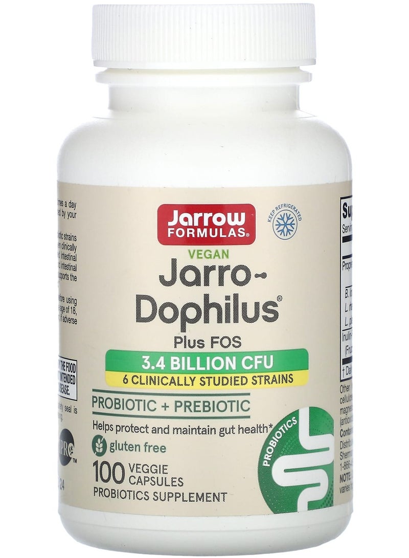 jarrow formulas Vegan Jarro-Dophilus Plus FOS, 100 Veggie Capsules
