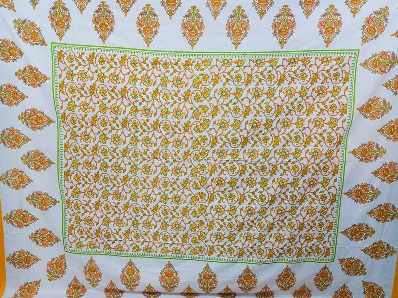 ART WORLD King Size Double Bed Sheet with Pillow Covers Pure Cotton Rajasthani Jaipuri Traditional Printed Bedcover (Yellow, King) - Image 4