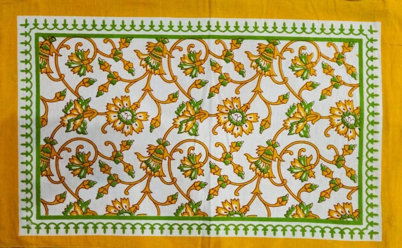ART WORLD King Size Double Bed Sheet with Pillow Covers Pure Cotton Rajasthani Jaipuri Traditional Printed Bedcover (Yellow, King) - Image 3