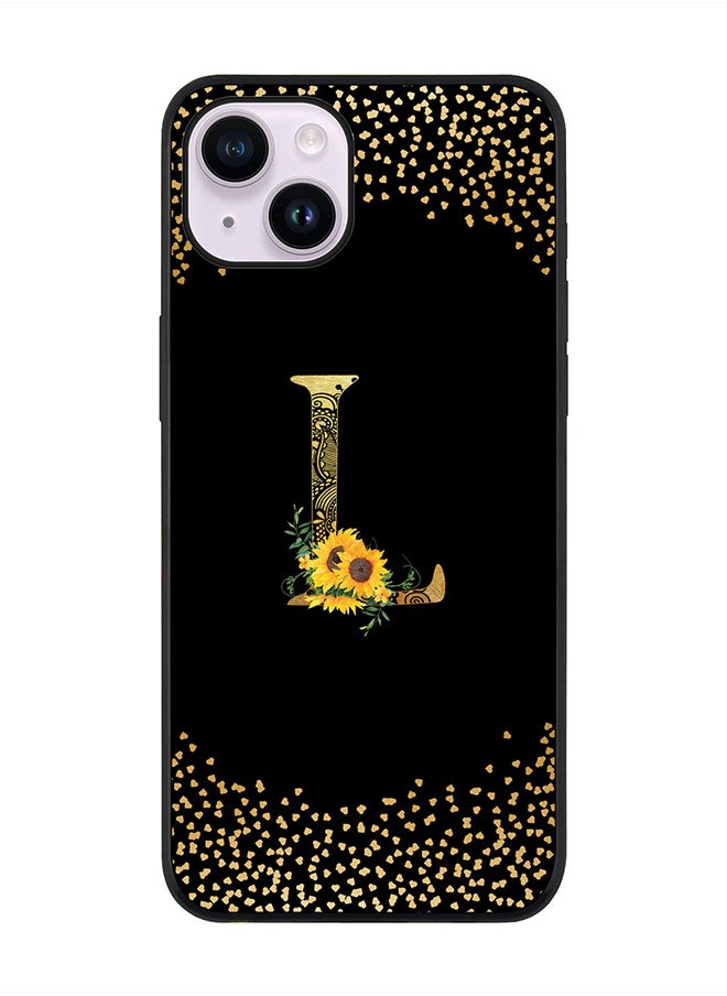 Stylizedd Rugged Black edge case for Apple iPhone 14 Plus, Soft Flexible Phone case Custom Monogram Initial Letter Mandala Floral Pattern Alphabet- L (Black)  - Image 1
